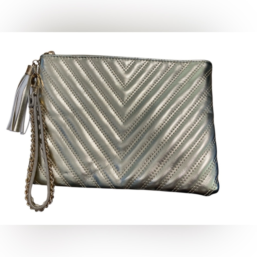 Charlotte Russe Gold Metallic Quilted Wristlet Clutch Bag